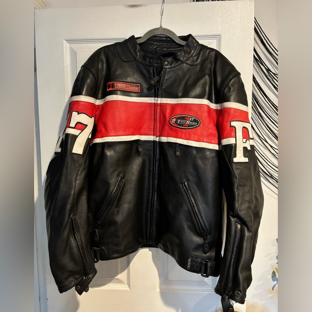 F7 First Racing Insulated Kevlar Black Leather Motorcycle Jacket